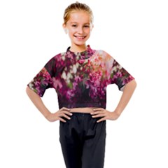 Pink Flower Kids Mock Neck Tee