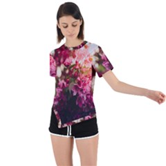 Pink Flower Asymmetrical Short Sleeve Sports Tee