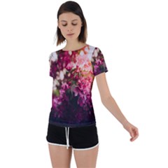 Pink Flower Back Circle Cutout Sports Tee