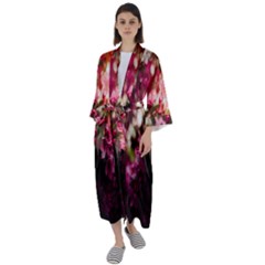 Pink Flower Maxi Satin Kimono