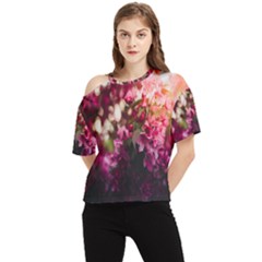 Pink Flower One Shoulder Cut Out Tee