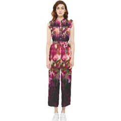 Pink Flower Women s Frill Top Chiffon Jumpsuit