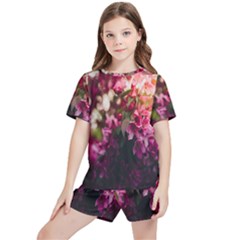 Pink Flower Kids  Tee And Sports Shorts Set