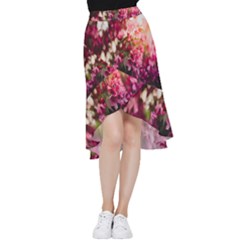 Pink Flower Frill Hi Low Chiffon Skirt