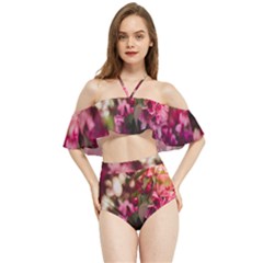 Pink Flower Halter Flowy Bikini Set 