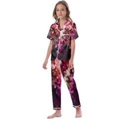 Pink Flower Kids  Satin Short Sleeve Pajamas Set