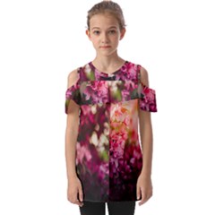 Pink Flower Fold Over Open Sleeve Top