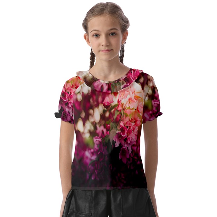 Pink Flower Kids  Frill Chiffon Blouse