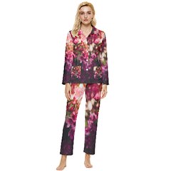 Pink Flower Womens  Long Sleeve Velvet Pocket Pajamas Set