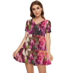 Pink Flower Tiered Short Sleeve Babydoll Dress