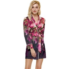 Pink Flower Long Sleeve Satin Robe