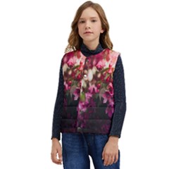 Pink Flower Kid s Short Button Up Puffer Vest	