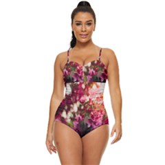 Pink Flower Retro Full Coverage Swimsuit