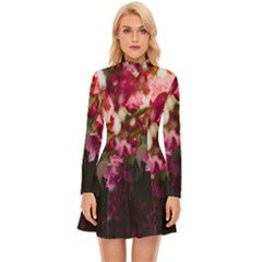 Pink Flower Long Sleeve Velour Longline Dress