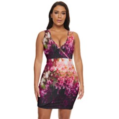 Pink Flower Draped Bodycon Dress