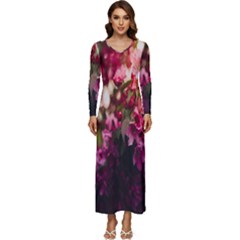 Pink Flower Long Sleeve Longline Maxi Dress