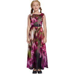 Pink Flower Kids  Satin Sleeveless Maxi Dress