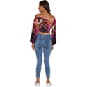 Pink Flower Long Sleeve Crinkled Weave Crop Top View4