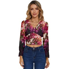 Pink Flower Long Sleeve V-Neck Top