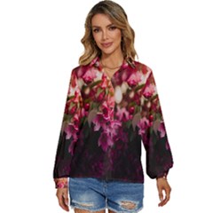 Pink Flower Women s Long Sleeve Button Up Shirt