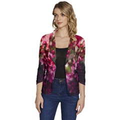 Pink Flower Women s One-Button 3/4 Sleeve Short Jacket