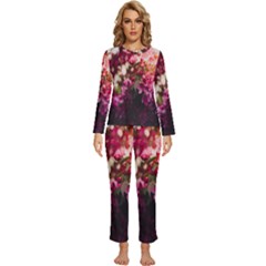 Pink Flower Womens  Long Sleeve Lightweight Pajamas Set