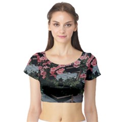 Pink Peony  Flower Short Sleeve Crop Top