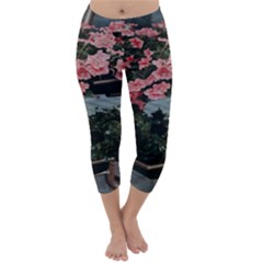 Pink Peony  Flower Capri Winter Leggings 