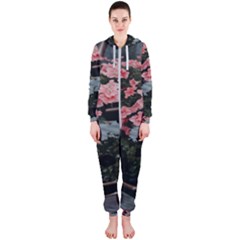 Pink Peony  Flower Hooded Jumpsuit (ladies) by artworkshop