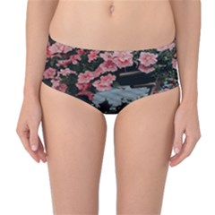 Pink Peony  Flower Mid-Waist Bikini Bottoms