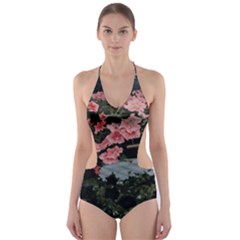 Pink Peony  Flower Cut-Out One Piece Swimsuit