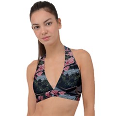 Pink Peony  Flower Halter Plunge Bikini Top by artworkshop