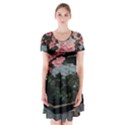 Pink Peony  Flower Short Sleeve V-neck Flare Dress View1