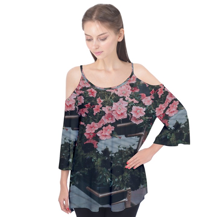 Pink Peony  Flower Flutter Sleeve Tee 