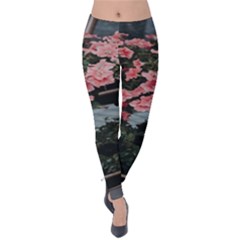 Pink Peony  Flower Velvet Leggings