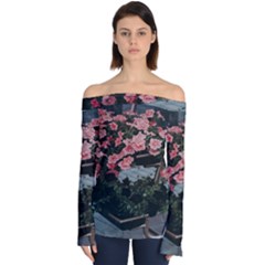 Pink Peony  Flower Off Shoulder Long Sleeve Top