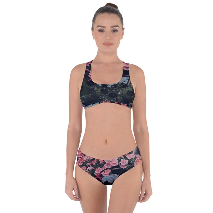 Pink Peony  Flower Criss Cross Bikini Set