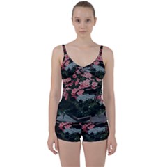 Pink Peony  Flower Tie Front Two Piece Tankini