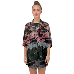 Pink Peony  Flower Half Sleeve Chiffon Kimono