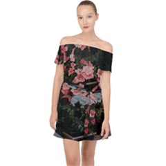 Pink Peony  Flower Off Shoulder Chiffon Dress