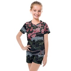 Pink Peony  Flower Kids  Mesh Tee and Shorts Set