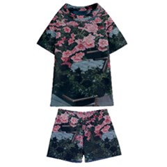 Pink Peony  Flower Kids  Swim Tee and Shorts Set