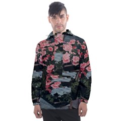 Pink Peony  Flower Men s Front Pocket Pullover Windbreaker