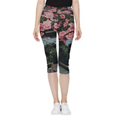 Pink Peony  Flower Inside Out Lightweight Velour Capri Leggings  by artworkshop