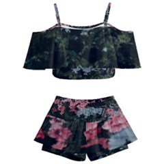 Pink Peony  Flower Kids  Off Shoulder Skirt Bikini