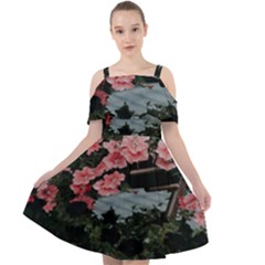 Pink Peony  Flower Cut Out Shoulders Chiffon Dress by artworkshop