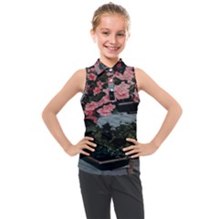 Pink Peony  Flower Kids  Sleeveless Polo Tee