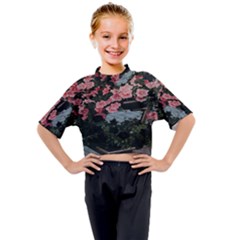 Pink Peony  Flower Kids Mock Neck Tee