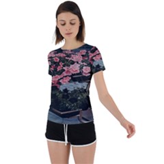 Pink Peony  Flower Back Circle Cutout Sports Tee