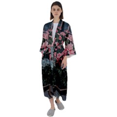 Pink Peony  Flower Maxi Satin Kimono